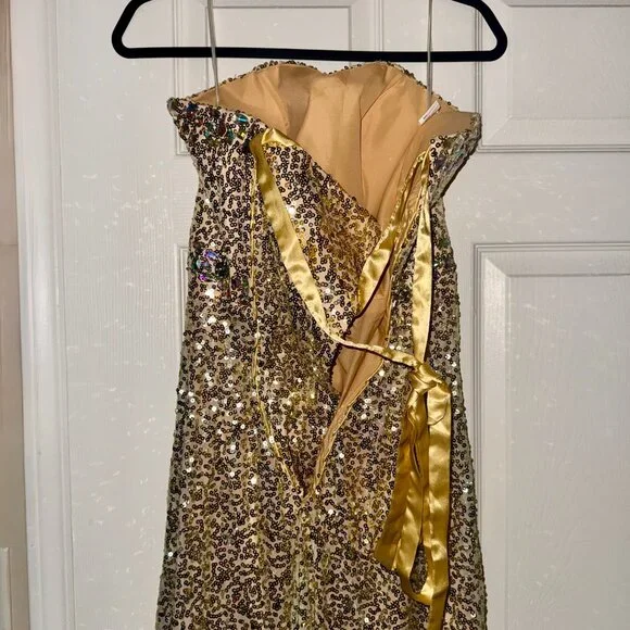Grace Karin Gold Sequin Strapless Evening Gown | Sparkly Formal Party Dress - Picture 3 of 7